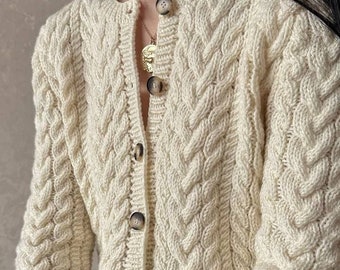 Cropped wool cardigan Crop top cardigan Cable knit cardigan for women