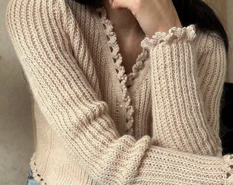 Ribbed cardigan Alpaca cardigan for women Cropped cardigan