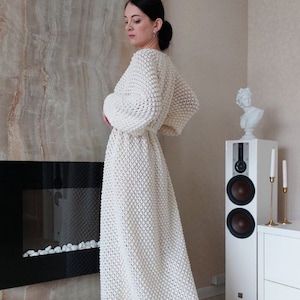 Maxi cardigan Handmade knit cardigan white Long wool cardigan