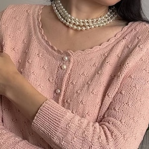 Cotton cropped cardigan Summer knit cardigan 3 4 sleeve cardigan XS