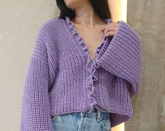 Bell sleeve cardigan Cropped top cardigan Hand knit vest for women