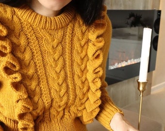 Handmade cable knit sweater for women Cropped wool sweater Chunky hand knit sweater