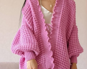 Cardigan lavorato a maglia testurizzata da donna Cardigan oversize lavorato a mano Cardigan lavorato a maglia grossa fatto a mano