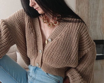 Chunky knit cardigan handmade Handmade oversize knit sweater Crop cardigan for women