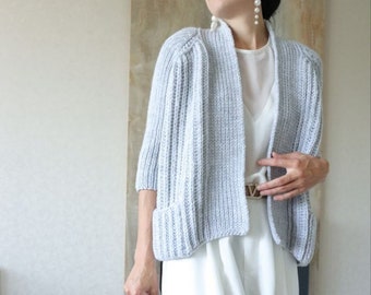 Cropped wool cardigan Open front kimono Hand knit cardigan for women