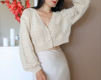 Summer crop cardigan Sheer cardigan Cotton knit cardigan for women