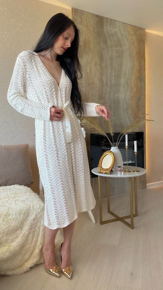 Button Down Dress in Cotton Lace Midi Dress White Cotton Midi