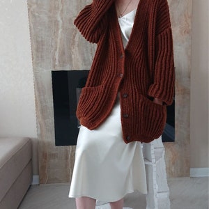 Mid length cardigan for women Chunky knit oversized cardigan Wool hand knit cardigan women image 3