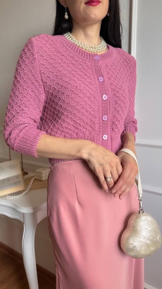 Cardigan Donna In Lana Merinos - Maglione Girocollo Manica Corta, Rosa, 100% Made In Italy - Foto 12