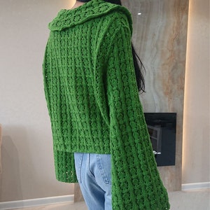 Cropped cotton cardigan Edwardian blouse Green knit cardigan image 9