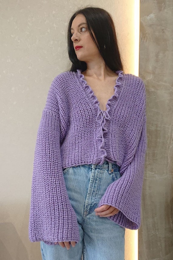 Bell sleeve cardigan sweater hotsell