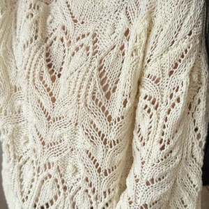 Chunky knit sweater cream Hand knit cotton sweater Knit lace sweater for women image 8