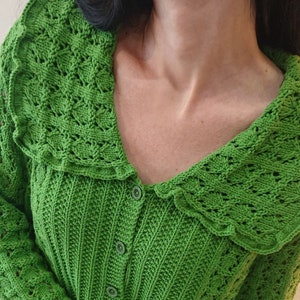 Cropped cotton cardigan Edwardian blouse Green knit cardigan image 2