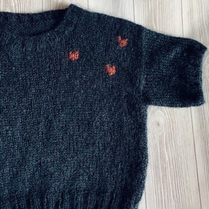 Short sleeve knit sweater Black mohair sweater Hand embroidered sweater image 10