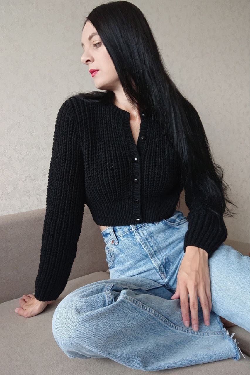 Black Crop Cardigan Etsy Canada