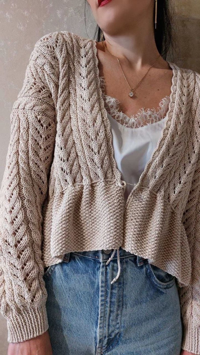 Bow Buckle Peplum Knit Cardigan