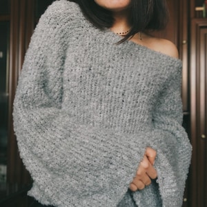 Chunky alpaca sweater Wide sleeve sweater Cropped sweater women