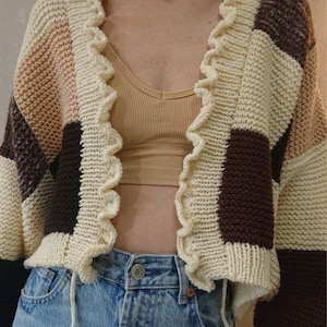 Oversized patchwork cardigan Cropped knit cardigan Chunky oversized cardigan for women image 8