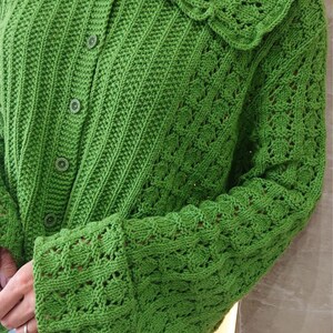 Cropped cotton cardigan Edwardian blouse Green knit cardigan image 7