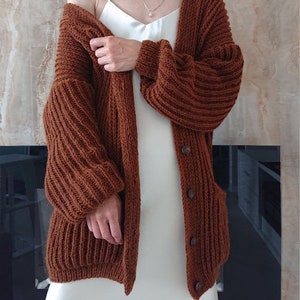 Mid length cardigan for women Chunky knit oversized cardigan Wool hand knit cardigan women image 4