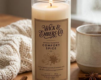 Comfort Spice Soy Candle, Large 13.75oz Hand-Poured Cozy Candle, Grand Reserve, Cinnamon Clove Gift, Clean Soy Wax, 90hr Burn