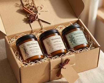 Set de regalo de velas de otoño, 3 velas de soja vertidas a mano, Calabaza, Especias y Vainilla, Trío acogedor de otoño, Regalo