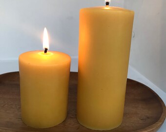 Set of 2 Smooth Pillars 100% Pure Beeswax Candles 2.5" wide x 5" Local Canadian beeswax Slow burning. No fillers or additives