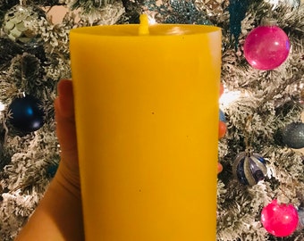 XL Beeswax Pillar Candle: 4" Wide, 200 Hour Burn, Local Canadian