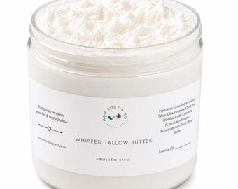 4-16oz Grassfed Tallow Whipped Body Butter Balm: Herbal Infused, Dry Skin Nourishing