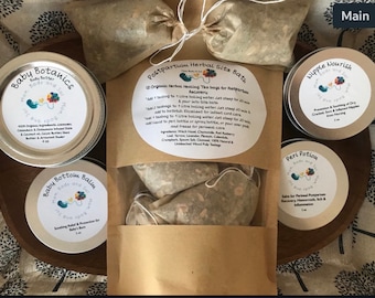 Sale! Postpartum Care Package by a Herbalist Natural Balms, Sitz Baths, Nipple balm, Perineum balm, Diaper Balm Body Butter gift basket