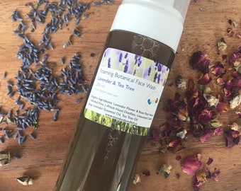 Foaming Botanical Face wash Herbal infused Lavender + Tea tree, Rose petals Witch Hazel Castile soap