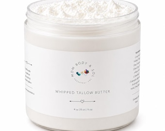 4-16oz Grassfed Tallow Whipped Body Butter Balm: Herbal Infused, Dry Skin Nourishing