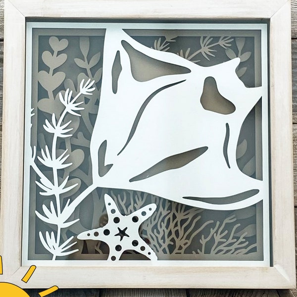 SVG per cornice a forma di manta / Decorazione murale a tema oceano e casa al mare / File per taglio laser a tema sottomarino / SVG per Cricut