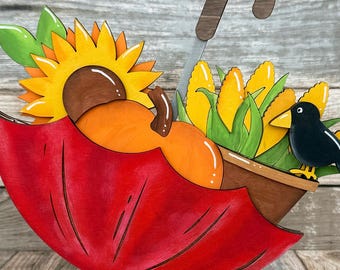 May include: A wooden fall-themed decoration featuring a red umbrella with a sunflower, pumpkin, corn, and a black bird. The words "digital download" are at the top. The logo "CUTSUN" is at the bottom.