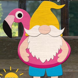 Summer Gnome door hanger svg | Summer Gnome svg | Flamingo Pool decor svg | Glowforge svg | Laser cut file | Flamingo float svg