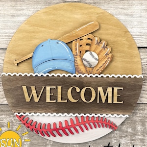 Baseball Add-On for Interchangeable Round Sign SVG | Sports Door Hanger Insert | Baseball Cap Bat Glove Laser Cut File | Digital Download