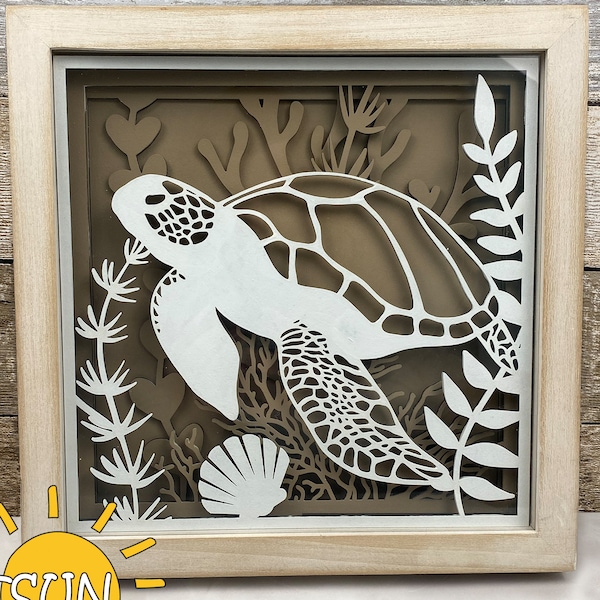 Scatola con effetto tartaruga marina SVG / Decorazione murale a tema oceano per casa al mare / File per taglio laser a tema sottomarino