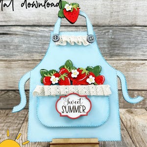 Sweet Summer Apron Add-On SVG | Strawberry Shelf Sitter Laser Cut File | Interchangeable Kitchen Decor svg
