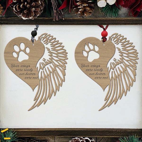 Heart and Wing Memorial Pet Christmas ornament SVG | Customisable Christmas ornament SVG | Glowforge SVG | Laser cut file