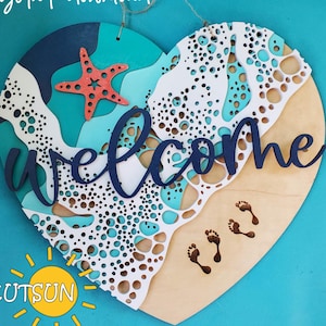 Strand Haus Türschild SVG | Sea Heart Willkommensschild | Küsten Wohndekor Datei