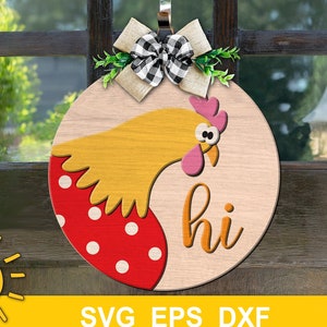 Accroche-porte poulet SVG | Accroche-porte de ferme SVG | Accroche-porte poulet Salut SVG