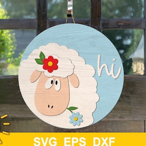 Pecora rotonda porta appendino SVG Cartello di benvenuto fattoria Glowforge SVG File tagliato al laser