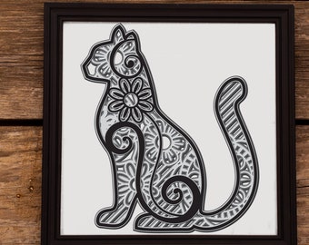 Free Layered Cat Mandala Svg SVG PNG EPS DXF File