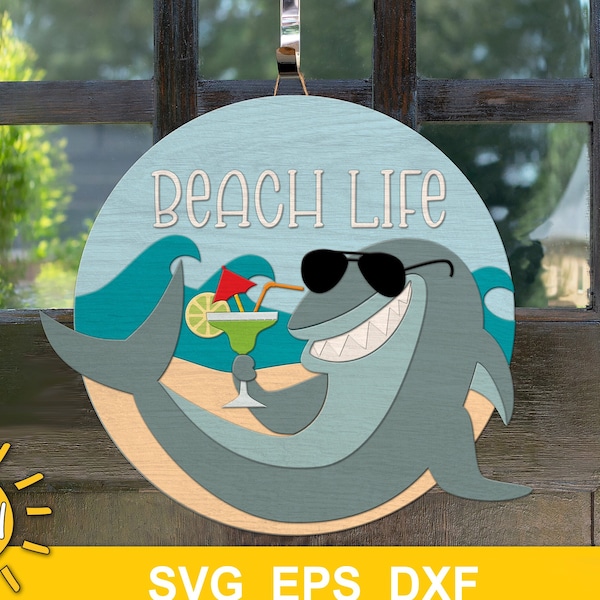 Summer door hanger svg Funny door hanger svg Shark door hanger SVG Glowforge Laser cut file Cricut SVG