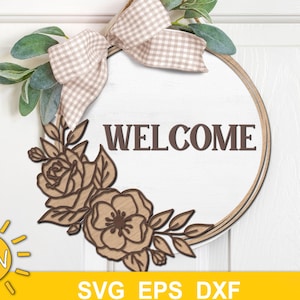 Floral Door hanger SVG | Flower welcome sign svg | Floral frame SVG | Glowforge SVG | Laser cut file