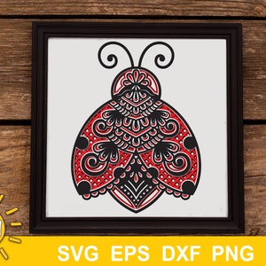 3D Layered Mandala Lady bug SVG 4 strati taglia file / Glowforge svg / dxf svg eps