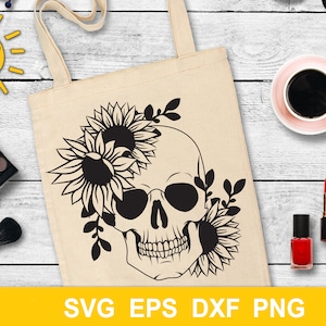 Floral skull svg | Skull with sunflowers svg | Halloween svg