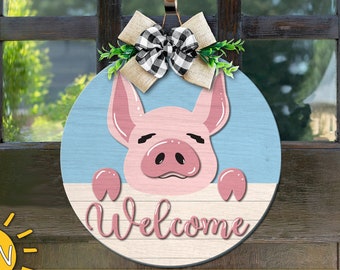 Pig front door hanger svg Farmhouse front door sign SVG Welcome sign svg Glowforge svg Laser cut file Glowforge file Cricut svg