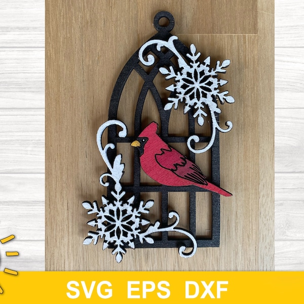 Cardinal Ornament SVG | Cardinal Christmas Ornament svg | Memorial ornament svg | Glowforge SVG | Laser cut file