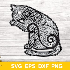Download 3d Layered Mandala Cat Svg 5 Layers Cut File 3d Layered Dxf Etsy